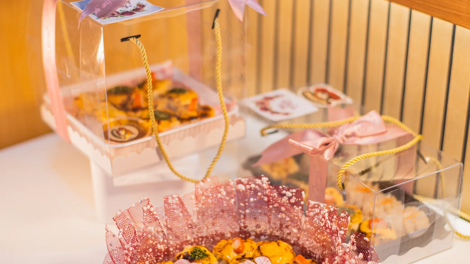 Dimsum Birthday tersusun di tampah dengan topper lilin